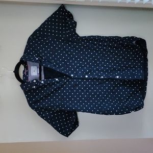 Denim and Flower Short Sleeve Button Down with Star Pattern